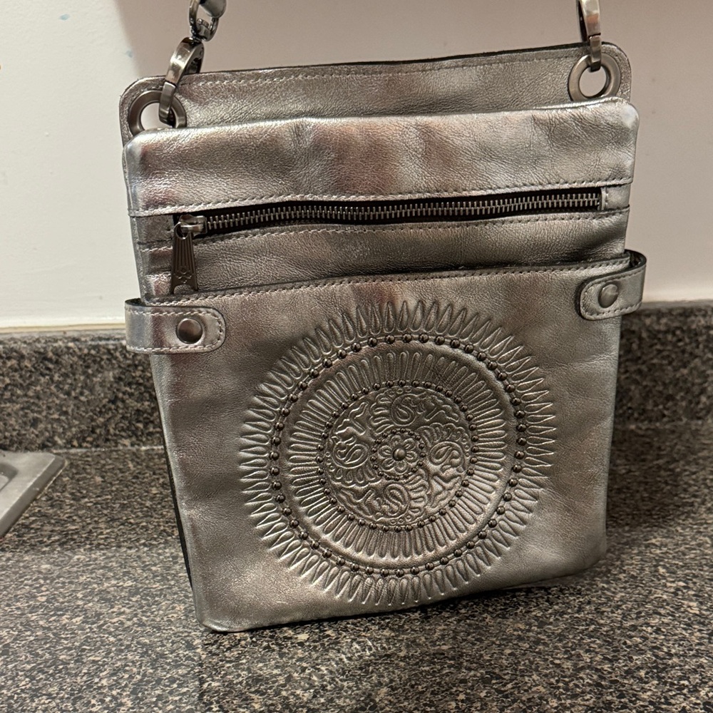 Patricia Nash Metallic Silver Embossed Crossbody Bag